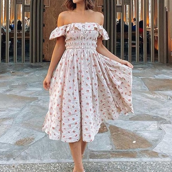 70F/20C Floral Print Puff Sleeves Vintage Cottagecore Ruffles Midi Dress Sz M - Picture 6 of 14